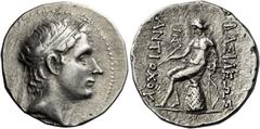 Antiochus III 'the Great', 223 – 187 Tetradrachm, ΞAP monogram mint in Northern Media or Hyrcania after 209, AR 28 mm, 16.84 g. Diademed head of Antiochus III r., with vulpine features, slight break i