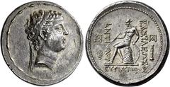 Antiochus V Eupator, 164 – 162 Tetradrachm, Tarsus circa 164-162, AR 30 mm, 16.87 g. Diademed head of Antiochus V r., as a young child. Fillet border. Rev. BAΣIΛEΩΣ – ANTI – OXOY – EVΠATOPOΣ Apollo se