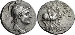 Timarchus usurper, 164 – 161 Tetradrachm, Ecbatana circa 164-161, AR 27 mm, 16.71 g. Diademed and draped bust of Timarchus r., wearing crested Boeotian helmet. Rev. [BAΣΙΛΕΩΣ] MEΓAΛOY – TIMAPXΟΥ Diosc