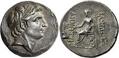 Demetrius I Soter, 162 – 150 Tetradrachm, uncertain mint 82, probably in Cilicia circa 155-150, AR 31 mm, 16.75 g. Diademed head of Demetrius I r., with fairly lean features, forelock above forehead, 