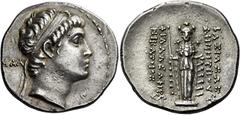 Demetrius II Nicator, first reign, 146 – 138 Tetradrachm, Mallus circa 145-142, AR 31 mm, 17.05 g. Diademed head of Demetrius II r.; behind, MAΛ. Fillet border. Rev. BAΣΙΛΕΩΣ – ΔHMHTPIOY – ΦIΛAΔEΛΦOY 