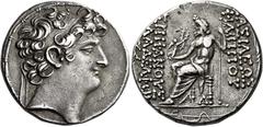 Philip I Philadelphus, circa 95/4 – 76/5 Tetradrachm, uncertain mint 127 in Cilicia, probably Tarsus circa 94-87, AR 28 mm, 16.09 g. Diademed head of Philip I r. Fillet border. Rev. [B]AΣIΛEΩΣ ΦIΛIΠΠO