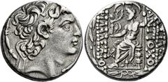 Antiochus XIII Philadelphos (Asiaticus), 69/8 – 67 Tetradrachm, Antiochia circa 69-57, AR 25 mm, 15.67 g. Diademed head of Philip I r. Fillet border. Rev. [BA]ΣIΛE[ΩΣ] ANTIOXOV – ΦΙΛΑΔΕΛΦΟV Zeus seate