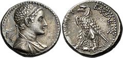 Ptolemy V Epiphanes, 205 – 180 Tetradrachm, Sidon circa 202-200, AR 25 mm, 14.14 g. Diademed and draped bust of Ptolemy V r. Dotted border. Rev. BAΣIΛEΩΣ – [ΠTOΛEMAIOY] Eagle, closed wings, standing l