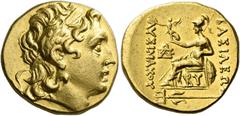Greek Coins Kings of Thrace, Lysimachus 327 – 281 and posthumous issue Stater, Byzantium circa 175-150, AV 18 mm, 8.43 g. Diademed head of deified Alexander III r., with horn of Ammon. Rev. ΒΑΣΙΛΕΩΣ –