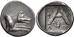 Greek Coins Argolis, Argos Hemidrachm, magistrare Xenophilos circa 80s-50s, AR 16 mm, 2.21 g. Forepart of wolf r. Rev. Large A; in field, ΞE – [NO] – Φ – I – Λ – OY and beneath, head of Helios. All wi