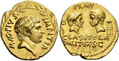 The Roman Republic Sextus Pompeius. Aureus, Sicily 37-36, AV 20 mm, 8.11 g. MAG·PIVS· – IMP·ITER. Bearded and bare head of Sextus Pompeius r.; all within oak-wreath. Rev. PRAEF Heads of Cn. Pomepius M