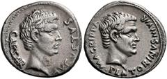 The Roman Empire Octavian as Augustus, 27 BC – 14 AD C. Sulpicius Plaetorinus. Denarius 13 BC, AR 19 mm, 3.81 g. CAESAR – AVGVSTVS Bare head of Augustus r. Rev. M AGRIPPA – PLATORINVS III VIR Bare hea
