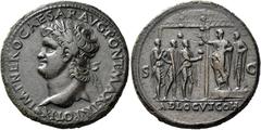 The Roman Empire Nero augustus, 54 – 68 Sestertius, Lugdunum circa 64-67, Æ 35 mm, 24.71 g. IMP NERO CAESAR AVG PONT MAX TR PONT P P Laureate bust l. Rev. S – C Nero standing l. on low platform with p
