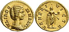 The Roman Empire Julia Domna, wife of Septimius Severus Aureus 193-196 (?), AV 20 mm, 7.23 g. IVLIA DO – MNA AVG Draped bust r. Rev. VENERI – VICTR Venus, naked to waist, standing r. holding apple and