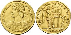 The Roman Empire Constantius II augustus, 337 – 361 Medallion of 3 solidi 355-361, AV 33 mm, 12.75 g. FL IVL CONSTAN – TIVS PERP AVG Pearl-diademed, draped and cuirassed bust l. Rev. VICTORIA AVGVSTOR