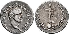 The Roman Empire Galba, 68–69 Quinarius, Lugdunum circa November 68 to 15 January 69, AR 15 mm, 1.55 g. SER GALBA IMP CAESAR AVG P M T P Laureate head r. Rev. VICTORIA – GALBAE AVG Victory draped, sta