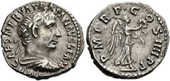The Roman Empire Trajan augustus, 98–117 Quinarius 101-102, AR 15 mm, 1.41 g. IMP CAES NERVA TRAIAN AVG GERM Laureate, draped and cuirassed bust r. Rev. P M TR P COS IIII P P Victory advancing r., hol