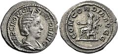 The Roman Empire Otacilia Severa, wife of Philip I Quinarius 244-249, AR 15 mm, 1.25 g. MARCIA OTACIL – SEVERA AVG Diademed and draped bust r. Rev. CONCORDIA AVGG Concordia seated l., holding patera i