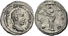 The Roman Empire Gallienus, 253–268 Quinarius 253, Billon 15 mm, 1.17 g. IMP C P LIC GALLIENVS AVG Laureate head r. Rev. PAX AVGG Pax standing l., holding branch in r. hand, sceptre in l. C –. Göbl 27