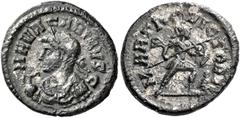 The Roman Empire Carinus caesar, 282–283 Quinarius 282-283, Billon 15 mm, 417 g. M AVR CARINVS C Laureate and cuirassed bust l. holding Victory on globe in r. hand. Rev. MARTI VICTORI Mars advancing r