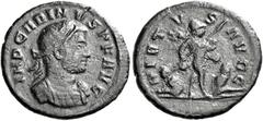 The Roman Empire Carinus caesar, 282–283 Quinarius, Siscia 283-285, Billon 16 mm, 1.95 g. IMP CARINVS P F AVG Laureate and cuirassed bust r. Rev. VIRT – V – S – AVGG Mars advancing r., holding spear a