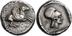 *Greek Coins Corinthia, Corinth Stater circa 500-450, AR 20 mm, 8.58 g. Pegasus flying r.; below, koppa. Rev. Head of Athena r., wearing Corinthian helmet and pearl necklace; behind, koppa. All within