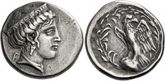*Greek Coins Elis, Olympia Stater circa 326, AR 26 mm, 12.1 g. Head of Hera r., wearing stephane, on which, FΑΛΕΙΩΝ. In l. field, F. Rev. Eagle standing l. on rock, wings spread, head reverted; all wi