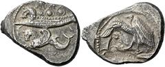 *Greek Coins Phoenicia, Byblus Shekel circa 450-425, AR 31 mm, 13.83 g. Galley l., carrying three hoplites; below, hippocamp l. Rev. Vulture standing l. on body of ram in incuse. Betlyon 5. HGC 10, 12