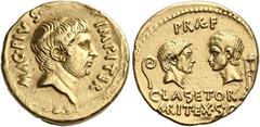 The Roman Republic Sextus Pompeius. Aureus, Sicily 37-36, AV 20 mm, 8.07 g. MAG·PIVS· – IMP·ITER. Bearded and bare head of Sextus Pompeius r.; all within oak-wreath. Rev. PRAEF Heads of Cn. Pomepius M
