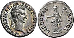 *The Roman Empire Nerva augustus, 96–98 Denarius 97, AR 17 mm, 3.54 g. IMP NERVA CAES AVG – P M TR P COS III P P Laureate head r. Rev. LIBERTAS – PVBLICA Libertas standing l., holding pileus and scept