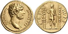 The Roman Empire Hadrian augustus, 117–138 Aureus 132-134, AV 20 mm, 7.15 g. HADRIANVS – AVGVSTVS Bare youthful head r., aegis on l. shoulder. Rev. COS – III P P Hadrian standing l., raising r. hand a