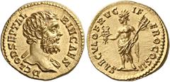 *The Roman Empire Clodius Albinus, 195-197 Aureus 194 or later, AV 20 mm, 7.33 g. D·CLOD·SEPT·AL – BIN·CAES Bare bust r., with drapery on l. shoulder. Rev. SAECVLO FRVG – IF – ERO COS II African divin