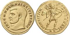 The Roman Empire Maxentius augustus, 307–312 Medallion of 4 aurei 308, AV 35 mm, 21.06 g. IMP C M VAL MAXENTIVS P F AVG Bare head l. Rev. PRINCIPI IM – PERII ROMANI Virtus advancing r., cloak billowin