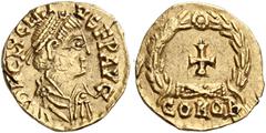 The Roman Empire Glycerius, 473–474 Temissis, Roma or Ravenna circa 473-474, AV 13 mm, 1.44 g. D N CLYCERI VS F P AVG Pearl-diademed, draped, and cuirassed bust r. Rev. Latin cross pattée within wreat