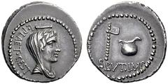 Brutus Imperator and L. Plaetorius Cestianus Denarius, mint moving with Brutus 43-42, AR 3.76 g. L·PLAET.CEST Laureate, draped and veiled bust of Ceres r., surmounted by modius . Rev. BRVT·IMP Axe and
