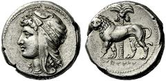 Greek Coins The Carthaginians in Sicily and North Africa Tetradrachm, uncertain mint in Sicily “People of the Camp” circa 320-310, AR 16.94 g. Head of goddess l., wearing Phrygian tiara. Rev. Lion wal