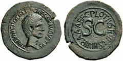 The Roman Empire Octavian as Augustus, 27 BC – 14 AD C. Plotius Rufus. Sestertius or medallic as 15 BC, Æ 23.09 g. CAESAR AVGVSTVS TRIBVNIC POTEST Bare head r. Rev. C PLOTIVS RVFVS III VIR A A A F F a