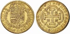 Kingdom of Spain PHILIP V. 1700-1746. 8 escudos 1725, Cuenca - JJ . AV 26.97g. philippus-v.dei.gra. Crowned arms of Spain the order of the Golden Fleece. Rev. hispaniarum.rex.ca.jj. Cross inside quadr