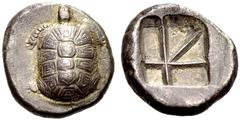 Aegina, Aegina Stater circa 380, AR 12.10 g. Tortoise seen from above. Rev. Skew pattern within incuse square. Millbank pl. 2, 14. SNG Lockett 1995. Toned and good very fine Ex NFA X, 1981, 142 and So
