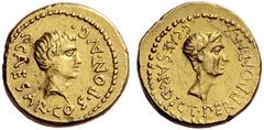 The Roman Republic Octavianus . Aureus, Gallia Transalpina and Cisalpina 43, AV 8.17 g. C·CAESAR·COS·PONT·AVG· Bare and bearded head of Octavian r. Rev. C·CAESAR·DICT·PERP PONT·MAX Laureate head of Ju