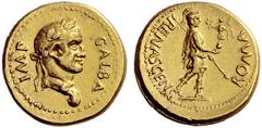 The Roman Empire Galba, 68 – 69 Aureus, Tarraco circa 68-69, 7.71 g. GALBA IMP Laureate head r. globe at point of bust. Rev. ROMA – RENASCENS Roma helmeted and in military attire advancing r. holding 