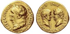 The Roman Empire Vespasian, 69 – 79 Aureus, Antioch 72-73, AV 7.39 g. IMP·VESPA·AVG·PM – TRI P P P COS IIII Head laureate l. with drapery on l. shoulder. Rev. CAE DVM ET TI CAES IMP VESPAS Confronted 