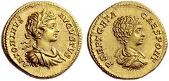 The Roman Empire Caracalla augustus, 198-217 Aureus circa 201, AV 7.39 g. ANTONINVS – AVGVSTVS Laureate, draped and cuirassed bust of Caracalla r. Rev. P SEPT GETA – CAES PONT Bare-headed, draped and 