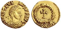 The Roman Empire Libius Severus, 461 – 465 Tremissis 462, AV 1.46 g. D N LIB SEVE – RVS P F AVG Pearl-diademed, draped and cuirassed bust r. Rev. Cross within wreath; below, COMOB. C 19. Lacam 70. Dep