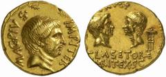 The Roman Republic The Civil Wars, 49 - 31 BC No.: 10 Schätzpreis - Estimate CHF 28000.- Sextus Pompeius. Aureus, Sicily circa 39 BC, 7.84 g. MAG·PIVS - IMP·ITER Bare and bearded head of Sextus Pompei