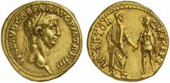 The Roman Empire Claudius, 41 - 54 No.: 29 Schätzpreis - Estimate CHF 4000.- Aureus circa 44-45, 7.73 g. TI CLAVD CAESAR AVG P M TR P IIII Laureate head r. Rev. PRAETOR - RECEPT Claudius, bare-headed 