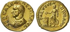 The Roman Empire Galba, 68 - 69 No.: 40 Schätzpreis - Estimate CHF 10000.- Aureus July 68 - January 69, 7.21 g. SER GALBA CAESAR AVG Cuirassed bust l. Rev. SALVS GEN - HVMANI Fortuna-Salus advancing l