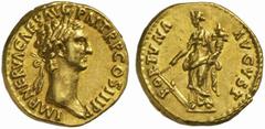 The Roman Empire Nerva, 96 - 98 No.: 70 Schätzpreis - Estimate CHF 16000.- Aureus circa 97, 7.54 g, IMP NERVA CAES AVG P M TR P COS III P P Laureate head r. Rev. FORTVNA AVGVST Fortuna standing l., ho