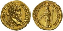 The Roman Empire Pertinax, 1st January - 28th March 193 No.: 122 Schätzpreis - Estimate CHF 22000.- Aureus circa 193, 7.19 g. IMP CAES P HELV - PERTIN AVG Laureate head r. Rev. LAETITIA·TEMPOR COS II 
