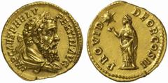 The Roman Empire Pertinax, 1st January - 28th March 193 No.: 123 Schätzpreis - Estimate CHF 20000.- Aureus circa 193, 7.21 g. IMP CAES P HELV - PERTIN AVG Laureate and draped bust r. Rev. PROVID - DEO