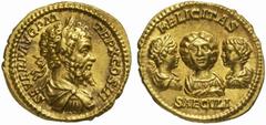 The Roman Empire Septimius Severus, 193 - 211 No.: 132 Schätzpreis - Estimate CHF 26000.- Aureus circa 202, 7.11 g. SEVER P AVG P M - TR P X COS III Laureate, draped and cuirassed bust r. Rev. FELICIT