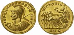 The Roman Empire Probus, 276 - 282 No.: 218 Schätzpreis - Estimate CHF 28000.- Heavy aureus, Serdica circa 276-282, 6.30 g. IMP C M AVR PROBVS - AVG Helmeted and cuirassed bust l., holding spear in r.