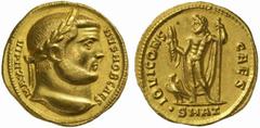 The Roman Empire Galerius Maximianus Caesar, 293 - 305 No.: 255 Schätzpreis - Estimate CHF 4500.- Aureus, Antioch circa 293-295, 5.34 g. MAXIMIA - NVS NOB CAES Laureate head r. Rev. IOVI CONS - CAES J