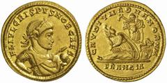 The Roman Empire Crispus Caesar, 317 - 326 No.: 285 Schätzpreis - Estimate CHF 30000.- Medallion of 1 1/2 solidi, Trier circa 320, 6.70 g. FL IVL CRISPVS NOB CAES Laureate, draped and cuirassed bust r